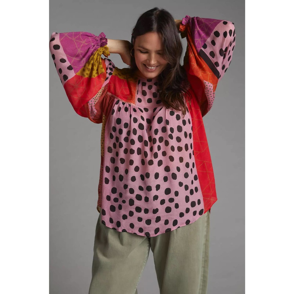 nwt ANTHROPOLOGIE BL-NK LONDON sz 1X Miranda Peasant Blouse in Rosy Bloom